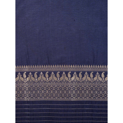 Zal from Benaras Navy Blue Pure Katan Silk Banarasi Handloom Saree Without Blouse
