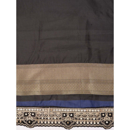 Zal from Benaras Black Pure Katan Brocade Banarasi Handloom Saree Without Blouse