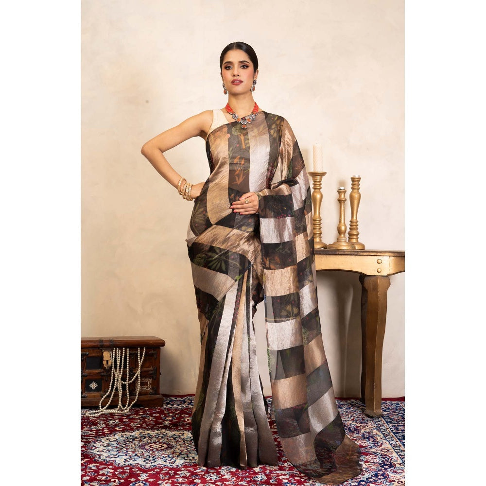 Zal from Benaras Black Pure Organza Silk Banarasi Handloom Saree Without Blouse