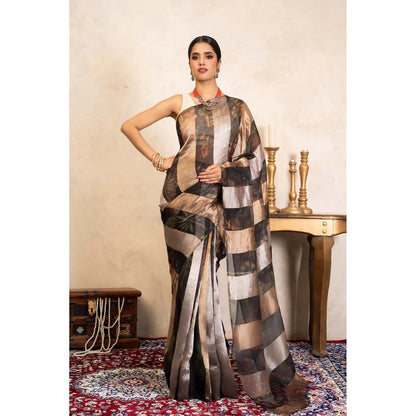 Zal from Benaras Black Pure Organza Silk Banarasi Handloom Saree Without Blouse