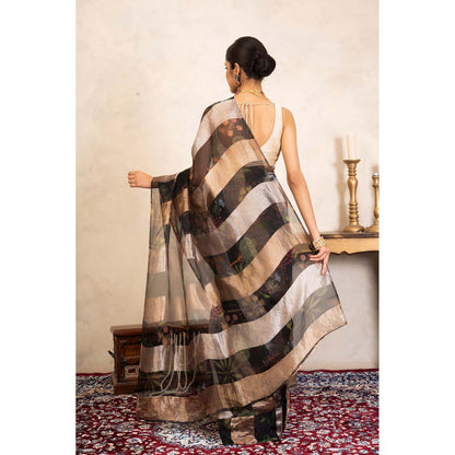 Zal from Benaras Black Pure Organza Silk Banarasi Handloom Saree Without Blouse