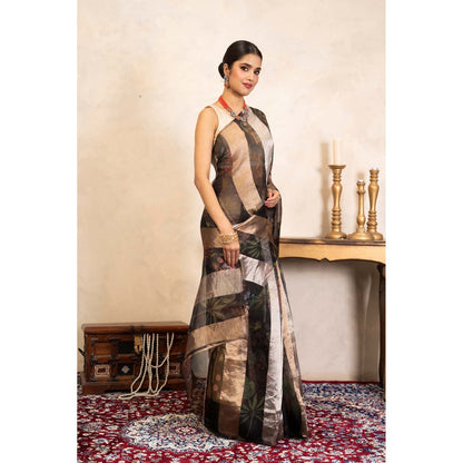 Zal from Benaras Black Pure Organza Silk Banarasi Handloom Saree Without Blouse