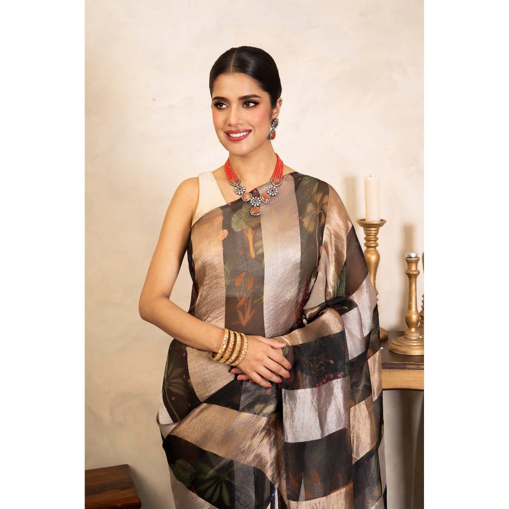 Zal from Benaras Black Pure Organza Silk Banarasi Handloom Saree Without Blouse