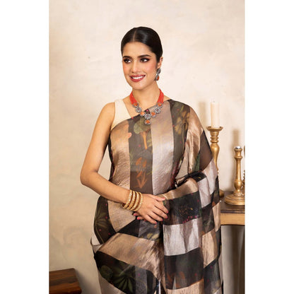 Zal from Benaras Black Pure Organza Silk Banarasi Handloom Saree Without Blouse