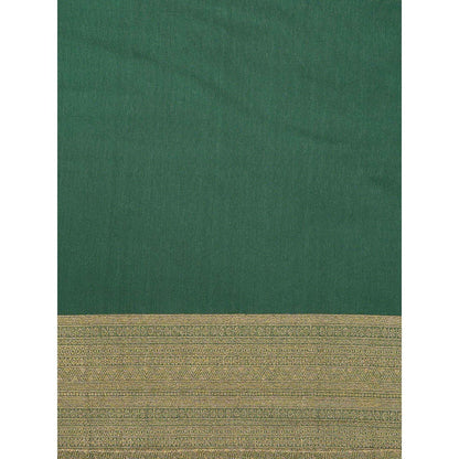 Zal from Benaras Bottle Green Pure Chiffon Banarasi Handloom Saree Without Blouse