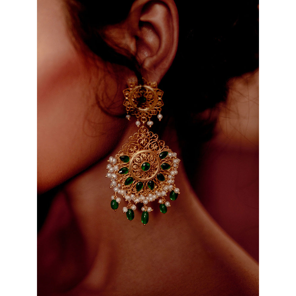 ZARIIN Green Gold Plated Handcrafted Dangler Earrings