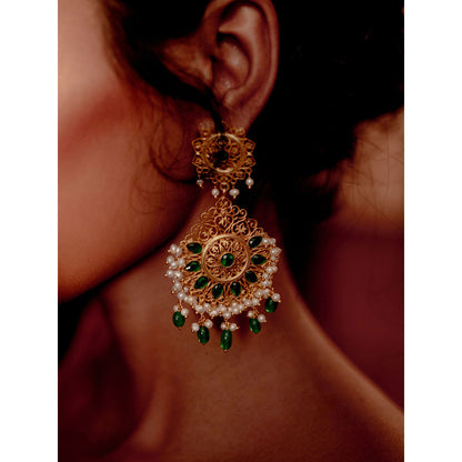 ZARIIN Green Gold Plated Handcrafted Dangler Earrings