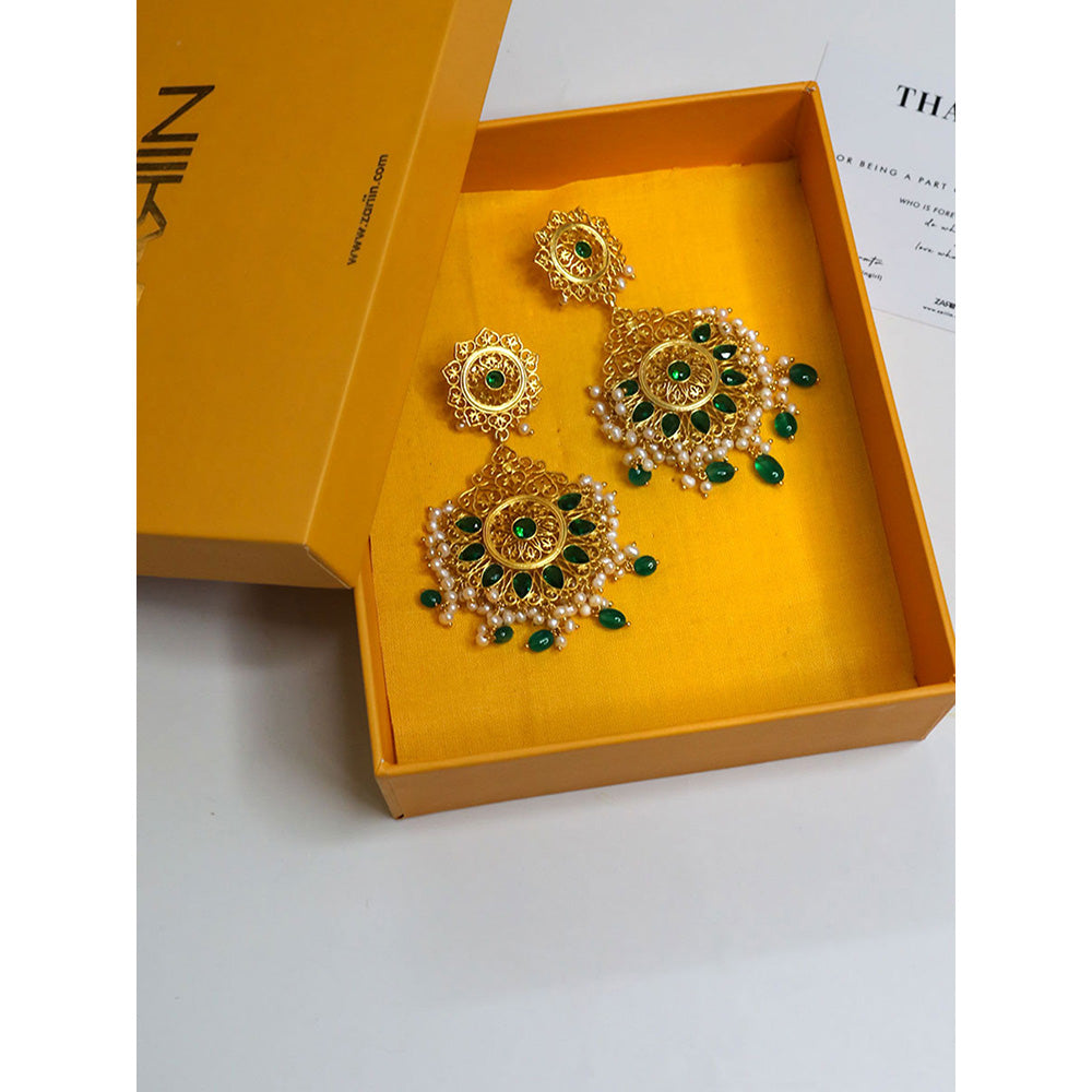 ZARIIN Green Gold Plated Handcrafted Dangler Earrings