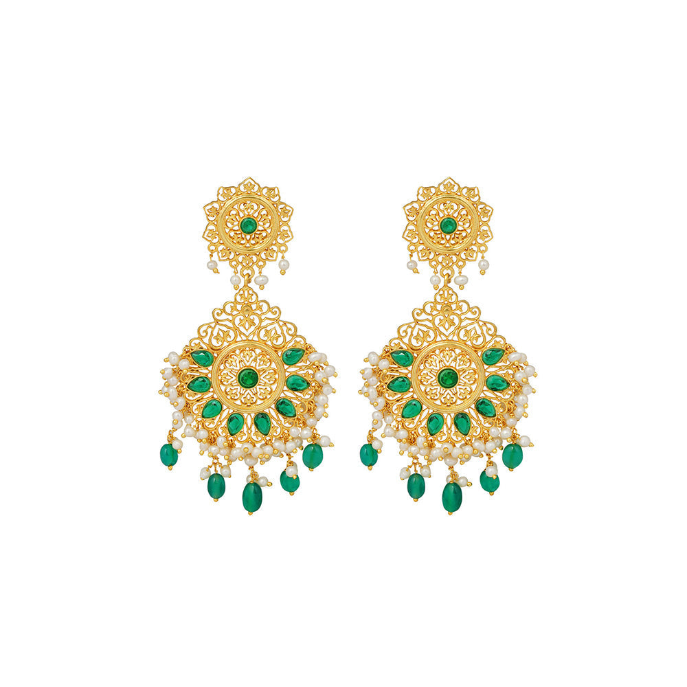 ZARIIN Green Gold Plated Handcrafted Dangler Earrings
