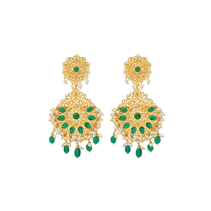 ZARIIN Green Gold Plated Handcrafted Dangler Earrings