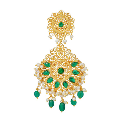 ZARIIN Green Gold Plated Handcrafted Dangler Earrings