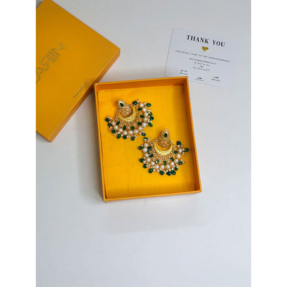 ZARIIN Green White Miniature Pearls Handcrafted Dangler Earrings