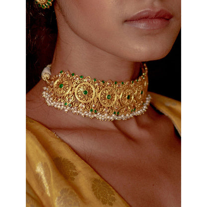 ZARIIN Green Gold Plated Handcrafted Choker Necklace