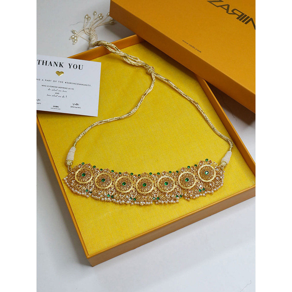 ZARIIN Green Gold Plated Handcrafted Choker Necklace