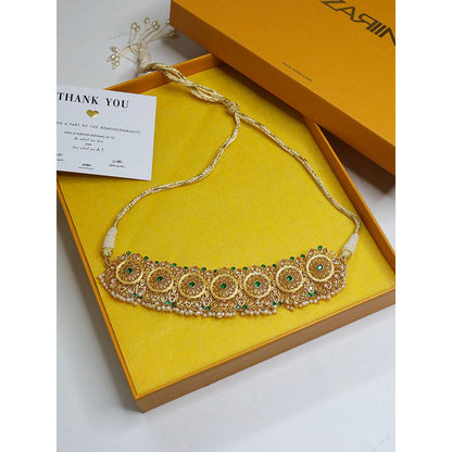ZARIIN Green Gold Plated Handcrafted Choker Necklace
