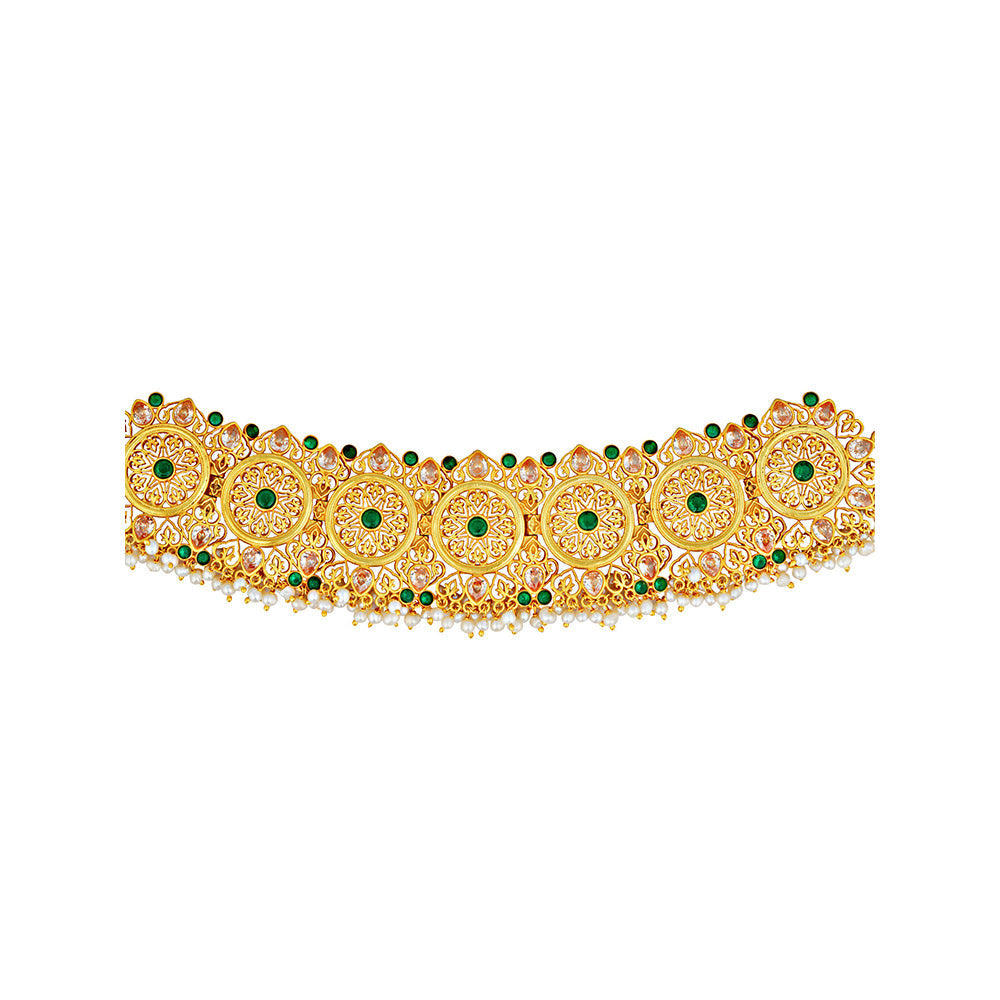 ZARIIN Green Gold Plated Handcrafted Choker Necklace