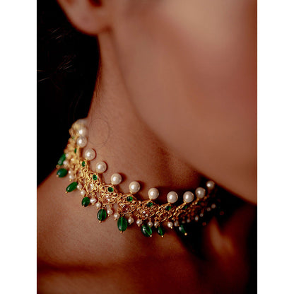 ZARIIN Green Gold Plated Handcrafted Choker Necklace