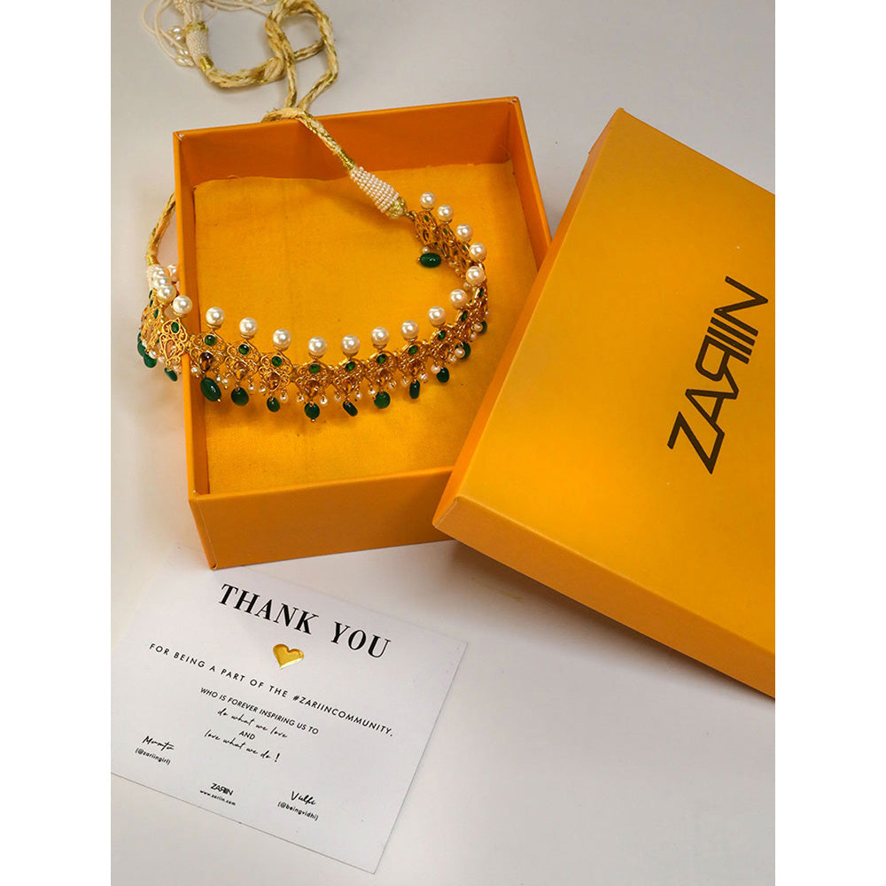ZARIIN Green Gold Plated Handcrafted Choker Necklace