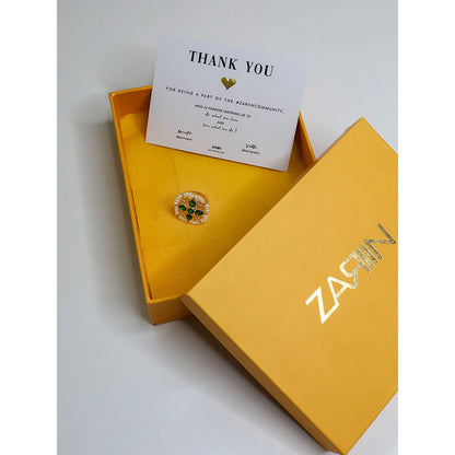 ZARIIN Green White Pearls Gold Plated Handcrafted Adjustable Ring