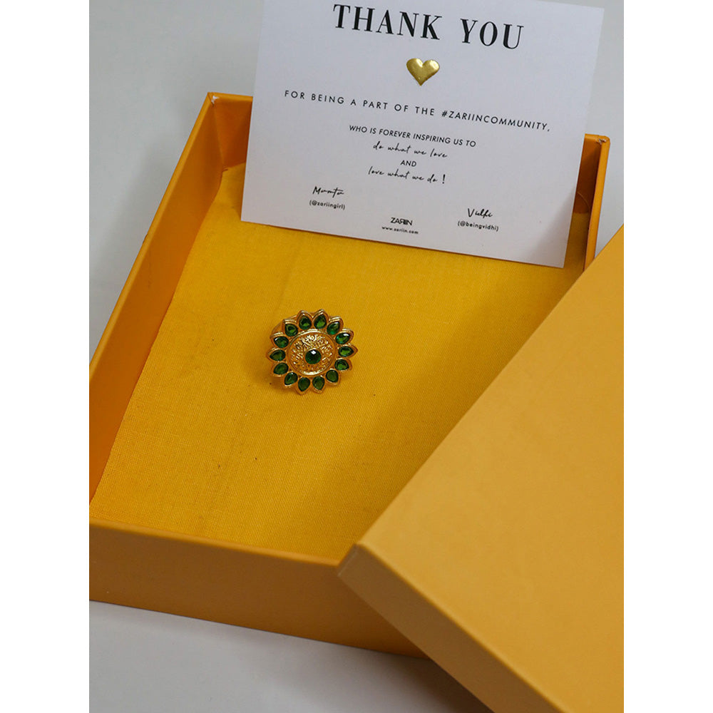 ZARIIN Green Gold Plated Handcrafted Adjustable Ring