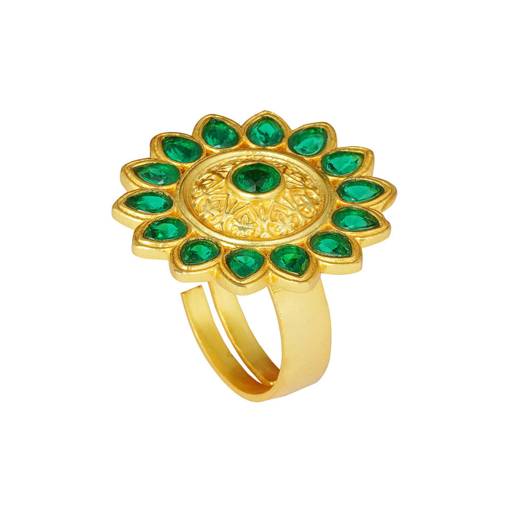 ZARIIN Green Gold Plated Handcrafted Adjustable Ring