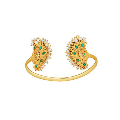 ZARIIN White Green Gold Plated Handcrafted Pearls Bangle