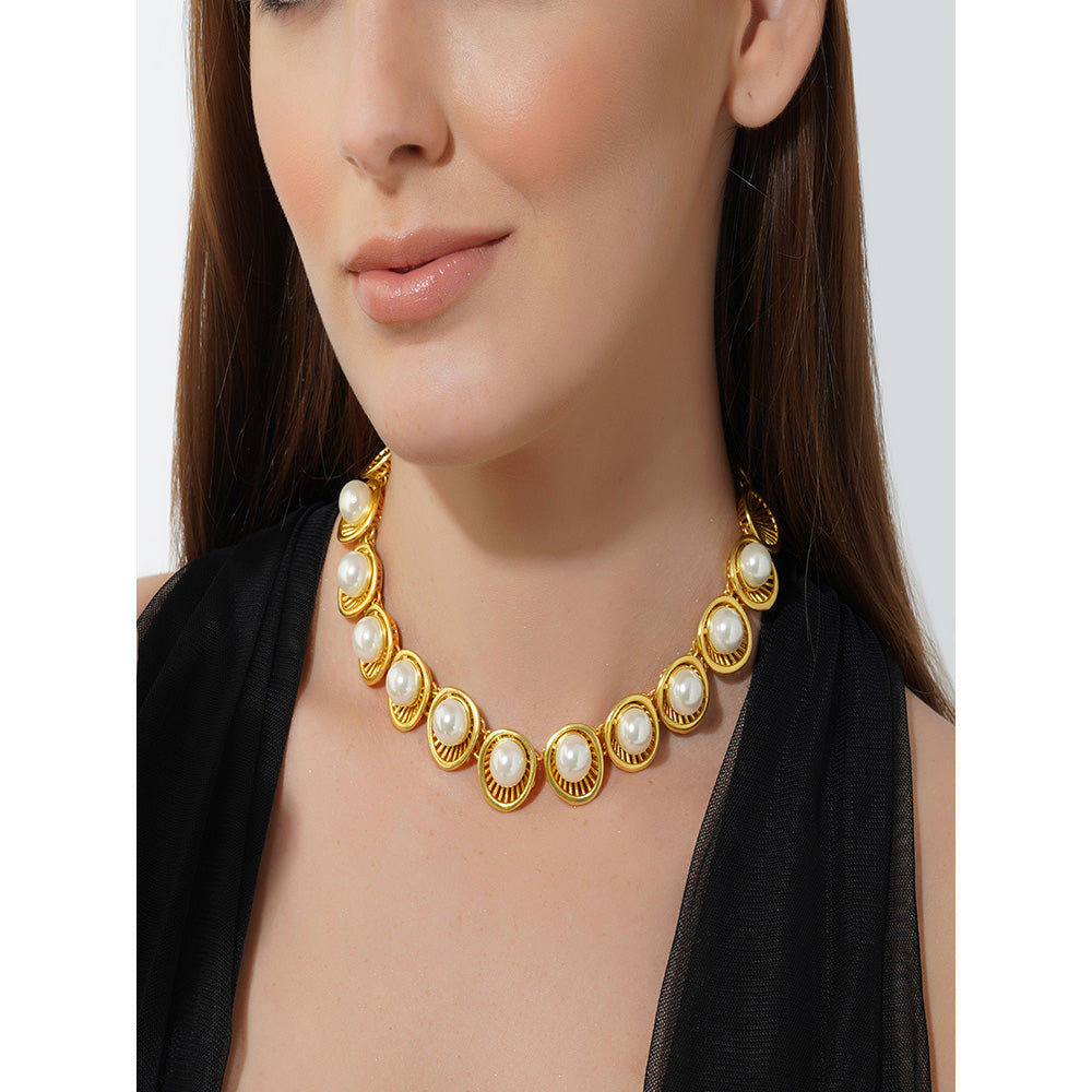 ZARIIN 22Kt Gold Plated White Shell Pearl Glam & Party Special Necklace