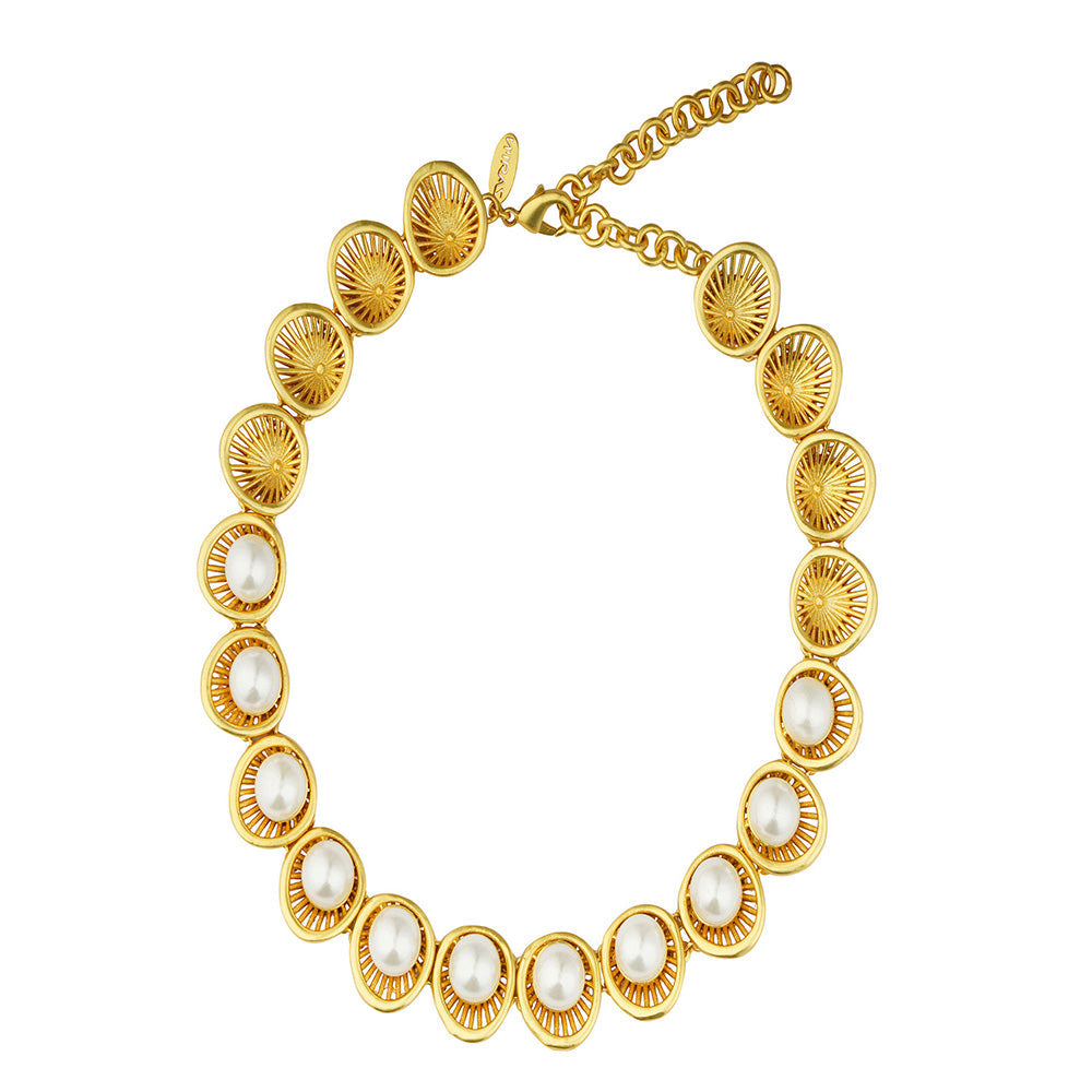 ZARIIN 22Kt Gold Plated White Shell Pearl Glam & Party Special Necklace