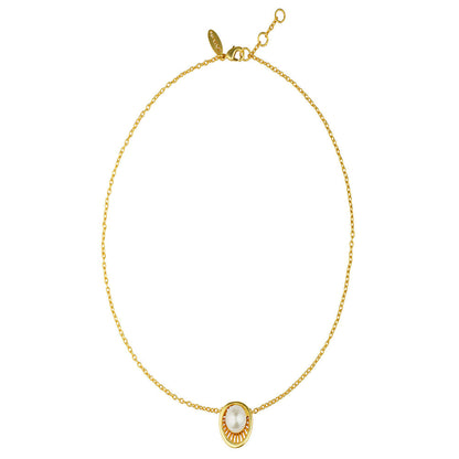 ZARIIN 22Kt Gold Plated White Shell Pearl Glam Pendant Necklace