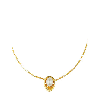 ZARIIN 22Kt Gold Plated White Shell Pearl Glam Pendant Necklace