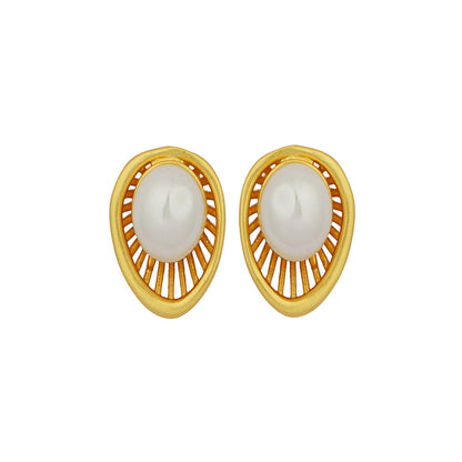 ZARIIN 22Kt Gold Plated Brass White Shell Pearl Glam & Party Wear Studs Earrings