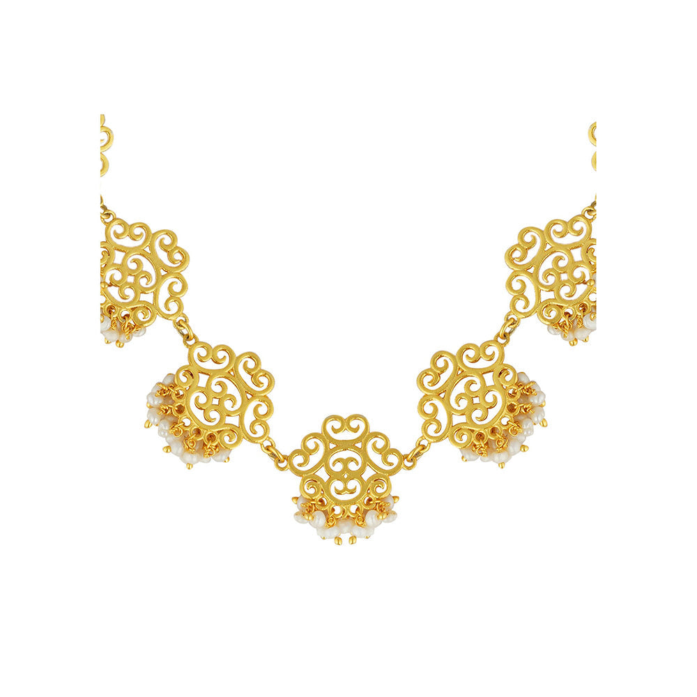 ZARIIN 22Kt Gold Plated With Natural Freshwater White Pearls Beads Wedding Necklace