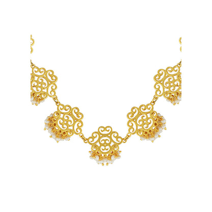 ZARIIN 22Kt Gold Plated With Natural Freshwater White Pearls Beads Wedding Necklace