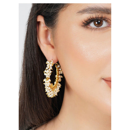 ZARIIN 22Kt Gold Plated Handcrafted with Natural Freshwater White Pearls Wedding Danglers Earrings