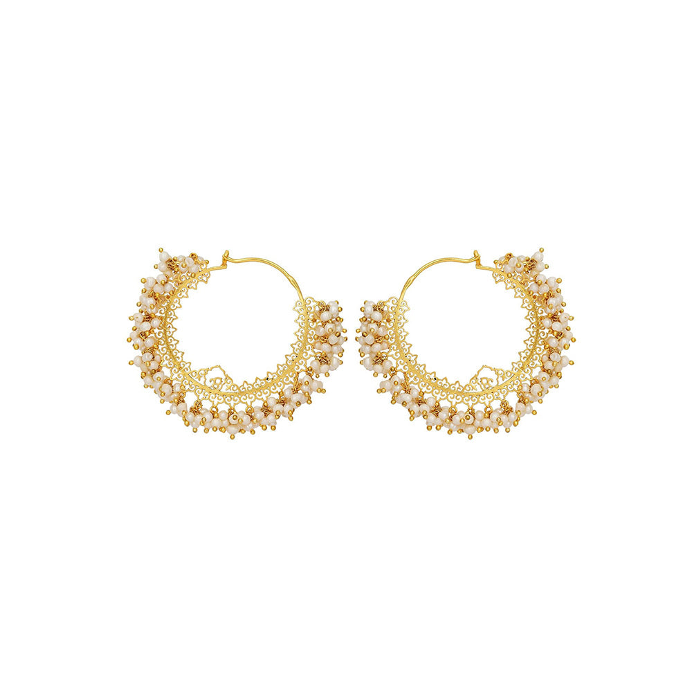 ZARIIN 22Kt Gold Plated Handcrafted with Natural Freshwater White Pearls Wedding Danglers Earrings