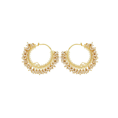 ZARIIN 22Kt Gold Plated Handcrafted with Natural Freshwater White Pearls Wedding Danglers Earrings