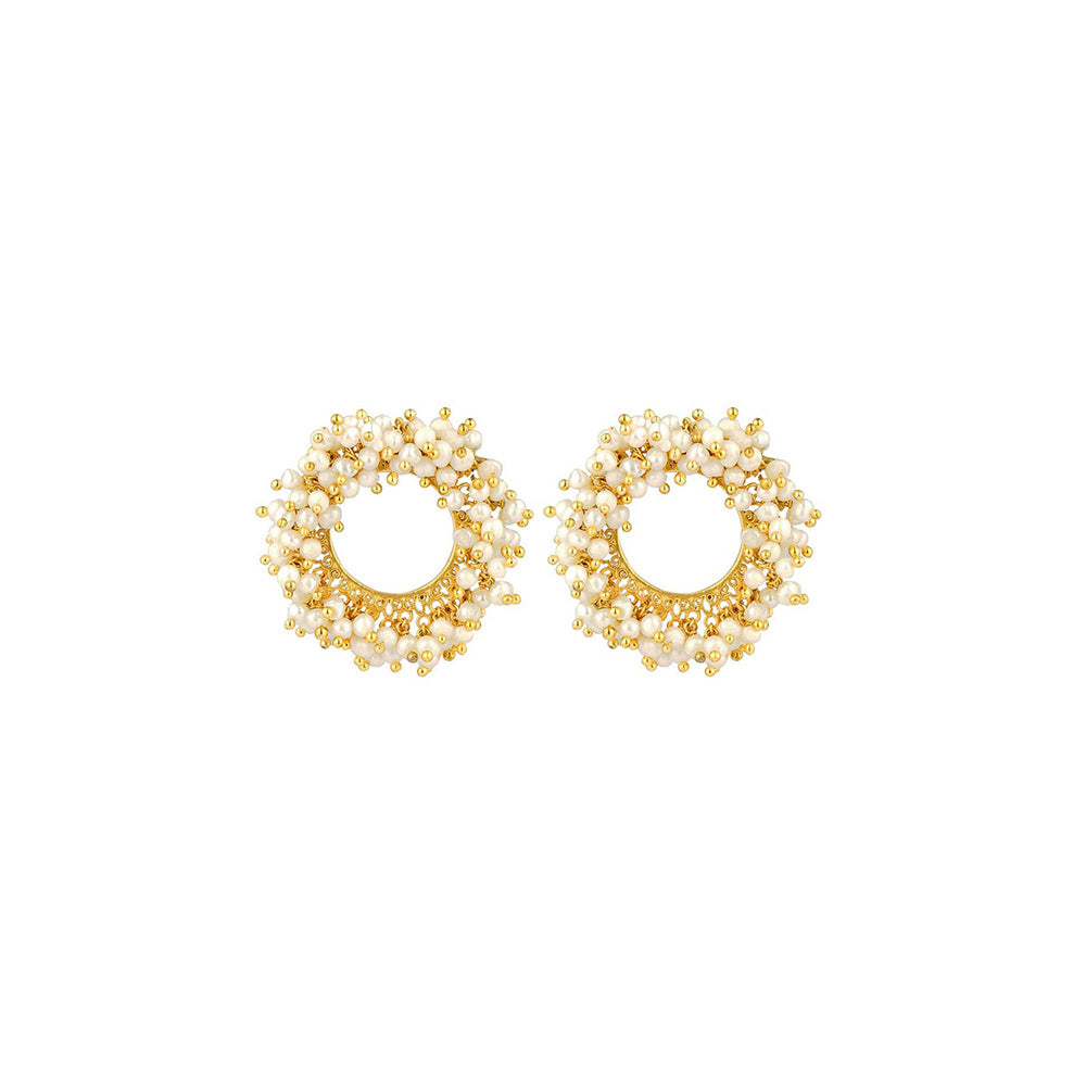 ZARIIN 22Kt Gold Plated Handcrafted with Natural Freshwater White Pearls Wedding Studs Earrings