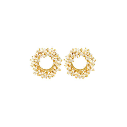 ZARIIN 22Kt Gold Plated Handcrafted with Natural Freshwater White Pearls Wedding Studs Earrings