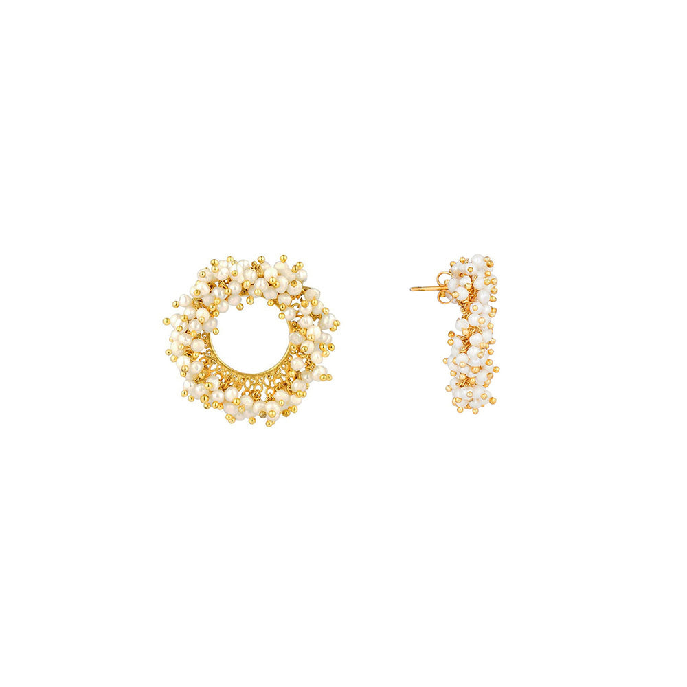 ZARIIN 22Kt Gold Plated Handcrafted with Natural Freshwater White Pearls Wedding Studs Earrings