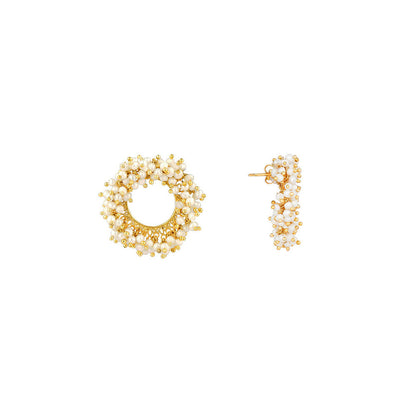 ZARIIN 22Kt Gold Plated Handcrafted with Natural Freshwater White Pearls Wedding Studs Earrings
