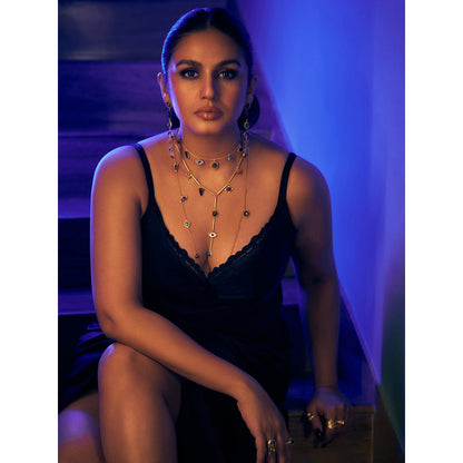 ZARIIN 22Kt Gold Plated Multi Stone Healing Pendants Necklace