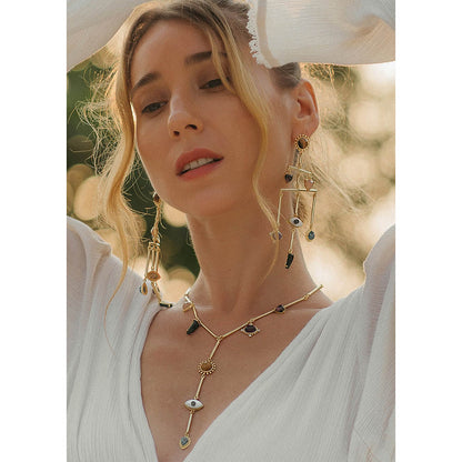 ZARIIN 22Kt Gold Plated Multi Stone Healing Pendants Necklace