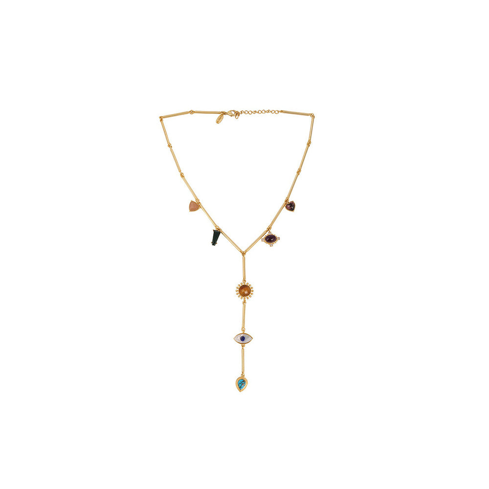 ZARIIN 22Kt Gold Plated Multi Stone Healing Pendants Necklace