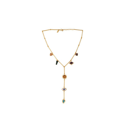 ZARIIN 22Kt Gold Plated Multi Stone Healing Pendants Necklace