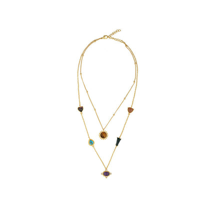 ZARIIN 22Kt Gold Plated Multi Stone Healing Layered Pendants Necklace