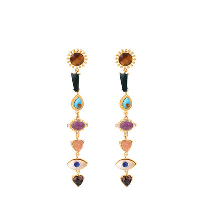 ZARIIN 22Kt Gold Plated Multi Stone Healing Drop and Dangler Earrings