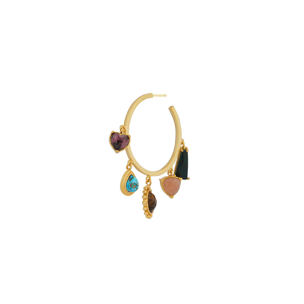 ZARIIN 22Kt Gold Plated Multi Stone Healing Hoops Earrings