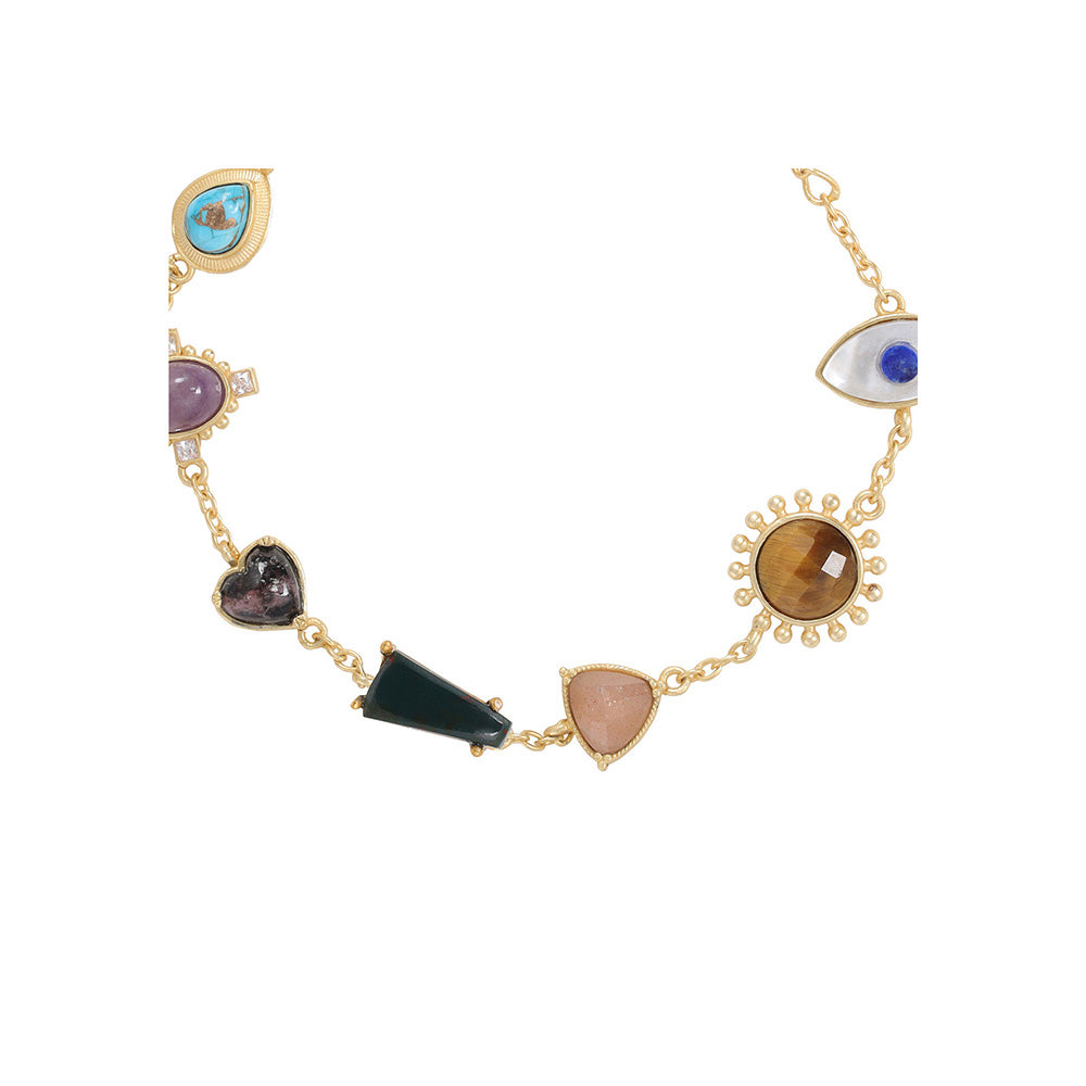 ZARIIN 22Kt Gold Plated Multi Stone Healing Bracelet