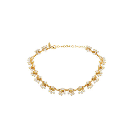ZARIIN 22KT Gold Dipped in White Enamel Lotus Silk Delicate Collar Necklace