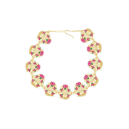 ZARIIN 22KT Gold Dipped in Pink Enamel Poets Delight Lotus Maatha Patti